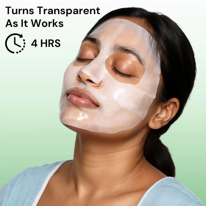 Woman wearing the Nova Bloom gel mask as it turns transparent over 4 hours